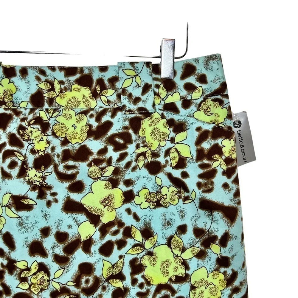 Vintage Y2K Leopard Floral Aqua Skort Mini Skirt NWT Size 12 Golf Tennis